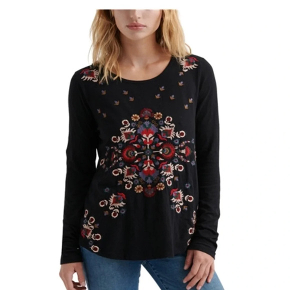 Lucky Brand Tops - Lucky brand Embroidered sheer back long sleeve top size M
